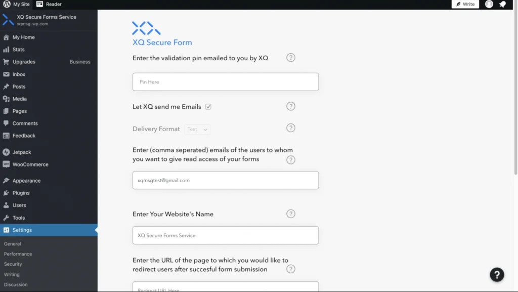 To add users,  enter the emails of users you’d like to give read access to your forms. You may input multiple users' emails - just separate them with commas. Each user will then have authorized access to  decrypt  the form submissions. Each of these email addresses will receive a copy of the encrypted form in their inbox each time an encrypted form is submitted.  Enter your website's name in the input field, followed by entering the URL of the page you’d like to direct users to follow the form submissions. This URL is where the users are redirected after successfully submitting a form.