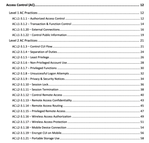 Access Control Domain Practices, as listed in  CMMC Assessment Guide - Level 2